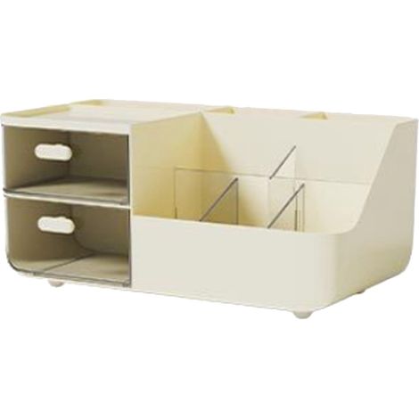 Organisateur de Maquillage - Boîte de Rangement avec 2 Tiroirs Transparents en PP/PS pour Bureau et Salle de Bain, Design Compact et Anti-Poussière (1/5)