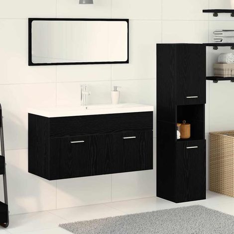 Badezimmermöbel-Set 4 pcs Schwarz Eichen-Optik Holzwerkstoff