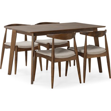 Juego de mesa 140x80 cm y 4 sillas de comedor Corzo color Nogal (1/5)