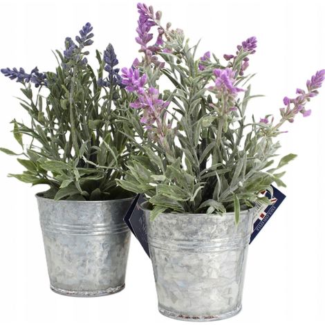 Pianta artificiale di lavanda decorativa in un elegante vaso di metallo. (1/5)