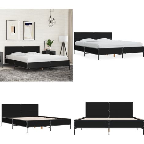 Cadre de lit sans matelas noir 150x200 cm - Cadre De Lit - Lit Double - Lit Noir - Meuble Chambre - Literie - Home & Living (1/5)