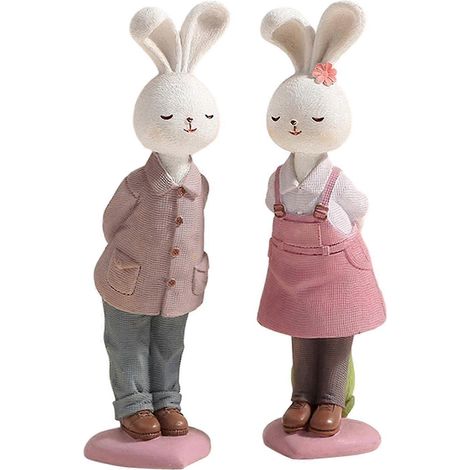 2x Osterhasenpaar, Hasenfiguren aus Kunstharz, Osterdekoration für Schrank, Garten, Wohnzimmer, Büro, drinnen und draußen-Style B (1/5)