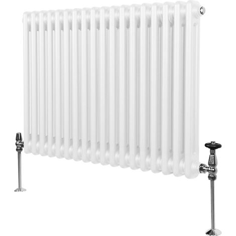 Radiador Tradicional Horizontal de 2 columnas 600mm x 832mm Blanco Acero Montado en pared Kit de fijación y soportes + Cepillo de limpieza GRATIS Calefacción estufa calefactor