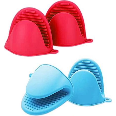 Lot de 4 mini gants de cuisine en silicone, protection des doigts, antidérapants et résistants à la chaleur pour la cuisine et la pâtisserie (rouge et bleu) (1/5)