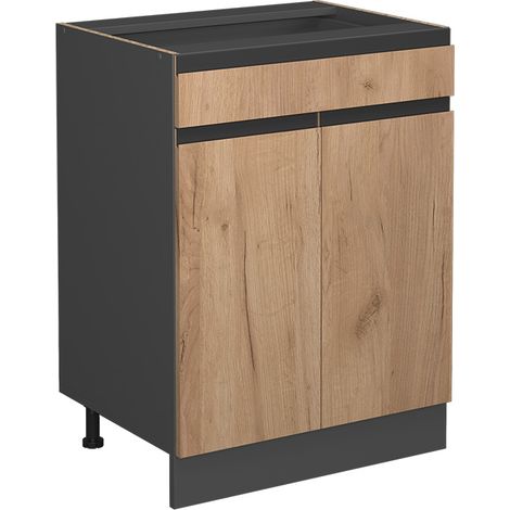 Küchenunterschrank R-Line, Goldkraft Eiche, 60 cm J-Shape, mit Schublade, ohne Arbeitsplatte, Vicco