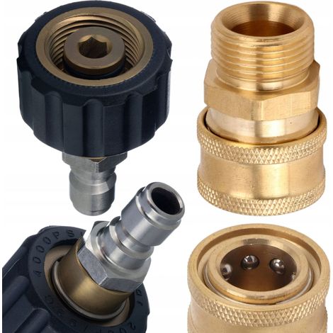 PowerLink Swivel M22 x 1,5 – Adaptateur rotatif M22 femelle vers 3/8 rapide Set acier inoxydable et laiton 275 bar 30 l/min (1/5)