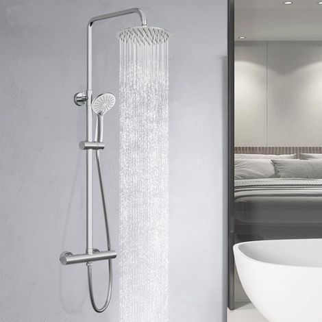 OCEAN Elégante colonne de douche thermostatique chromée avec pomme de douche ronde, réglable en hauteur, système de douche thermostatique moderne, adapté à toutes les salles de bains