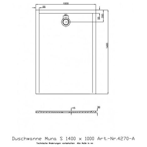 Receveur de douche MUNA S 1400x1000x30mm blanc