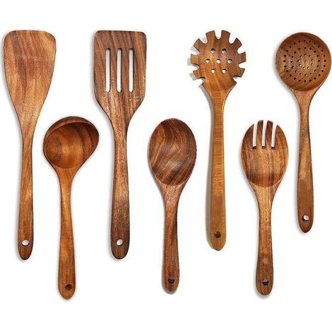 7-teiliges Küchenutensilien-Set aus Holz, Pfannenwender + Antihaftpfanne, Komplettset für die heimische und Anfängerküche (1/5)
