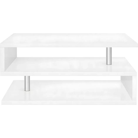 Tavolino da Caffè 90 cm in Legno Bianco 2 Ripiani da Soggiorno Moderno