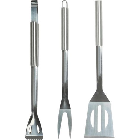 Ensemble de 3 ustensiles de barbecue haut de gamme, spatule et fourchette en acier inoxydable avec anneau de suspension. Cadeau idéal pour les amateurs de barbecue et de camping.-AquaForge