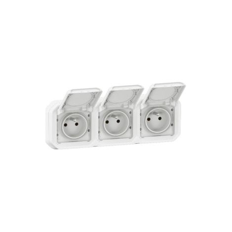 Legrand - Plexo L - Triple prise pru00e9cu00e2blu00e9e 2P+T + Support 3 postes - Encastru00e9 - horizontale - Blanc - Ref. : 069644L + 069698L (1/4)