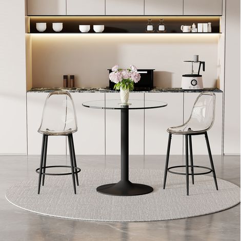 Conjunto mesa y taburetes altos cristal 89 cm OKMYHOME (1/5)