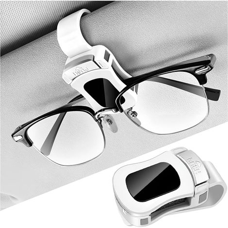 Porte-lunettes de soleil pour pare-soleil – Porte-lunettes pratique pour lunettes, tickets et cartes, avec coussin en mousse – Accessoire universel pour l'intérieur de la voiture (Blanc) (1/4)
