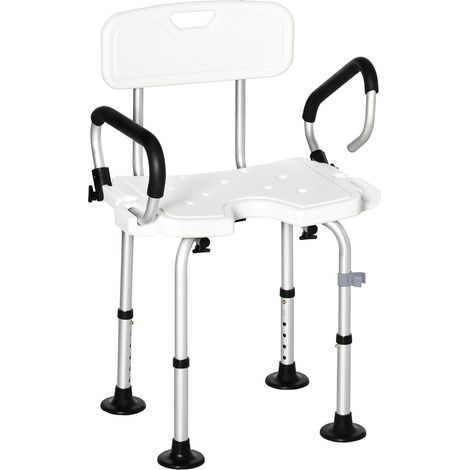 Chaise de douche antidérapante 136 kg avec hauteur et accoudoirs réglables, accessoire salle de bain design sobre pour mobilité réduite pratique et confortable