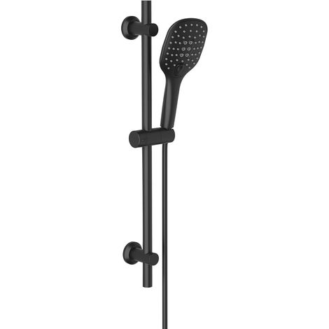 Barre de Douche Noir 70 cm, Colonne de Douche en Acier Inoxydable avec Douchette 3 Jets et Support de Fixation Réglable pour S'adapter aux Trous de Perçage Existants(HB1210MB) (1/5)