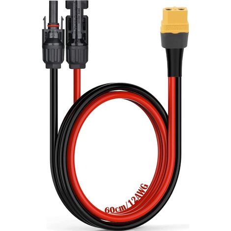 Câble solaire prise solaire vers XT60, rallonge 12 AWG/3,3 mm², 60 cm, pour alimentation portable et générateur solaire (1/5)