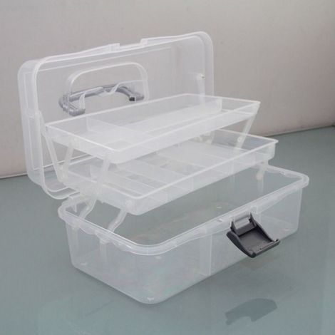Boîte de Rangement à 9 Compartiments, Caisse pour Le Bricolage, HxLxP: 14,5 x 33 x 19 cm, Transparent - Gris (1/4)