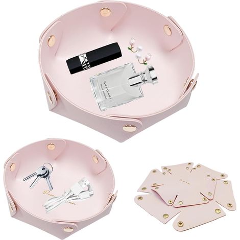 2 Pièces Cuirs Plateau, Plateau Decoratif, Vide Poche Entree, Détachable Plateau Rond Petit Plateau Plateau Salle de Bain pour Table D'Entrée Décor de Chambre Cadeau D'anniversaire pour Femmes (1/5)