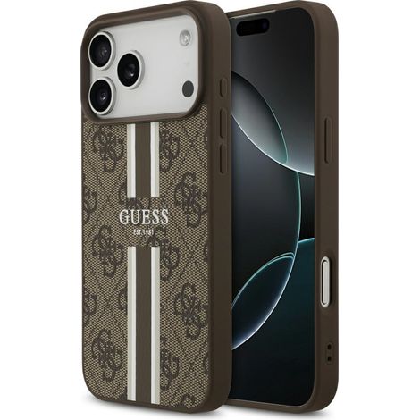 Custodia Guess 4G con stampa a righe e MagSafe per iPhone 17 Pro Max, colore marrone. (1/5)