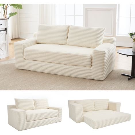 2-Sitzer-Schlafsofa aus weißem Cord mit Memory-Schaum, ohne Montage, 2-in-1 (1/4)
