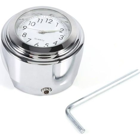 Monture de Guidon - Horloge Chronomètre Étanche - Pour Guidon Moto 22 mm à 25,4 mm - Aluminium Galvanisé - Blanc et Chrome - 1 Pièce (1/5)