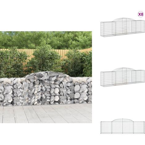 Gabionen mit Hochbogen 8 Stk. 300x50x80/100 cm Verzinktes Eisen - Gabionen - Gabionenkorb - Gartendeko - Zaun - Sichtschutz (1/5)