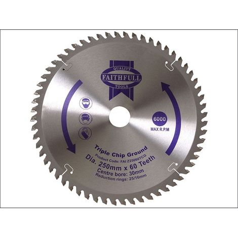 Faithfull FAIZ25060TCG TCT Circular Saw Blade – 250mm x 30mm x 60 Teeth, Triple Chip Ground, Negative Hook Angle (1/2)