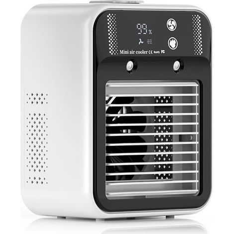 Tragbare Klimaanlagen, wiederaufladbarer Mini-Kühlventilator, Verdunstungsluftkühler mit 2 Geschwindigkeiten, 2 Kühlluftdüseneinheit, Digitalanzeige, tragbarer Klimaanlagenventilator für Schlafzimmer,