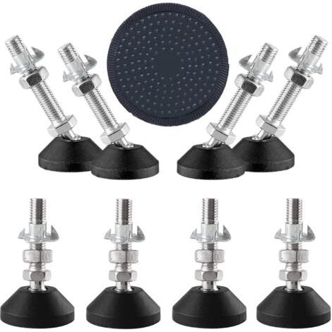 QORVA-Lot de 8 pieds de nivellement M8 x 50 x 50 mm, capacité de charge de 450 kg, pieds pivotants réglables en hauteur pour meubles.