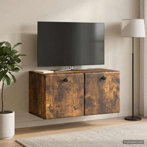 Meuble TV mural avec rangement, bois d’ingénierie chêne fumé, 59,5 x 31 x 30 cm, 10.8kg - PANGIVO (1/5)