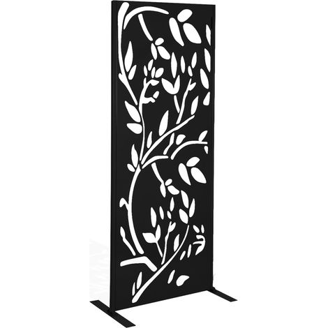 Idmarket – Panneau décoratif métal 150 x 50 cm – Structure ajourée résistante aux intempéries – Motifs floraux noir mat – Pour espaces extérieurs
