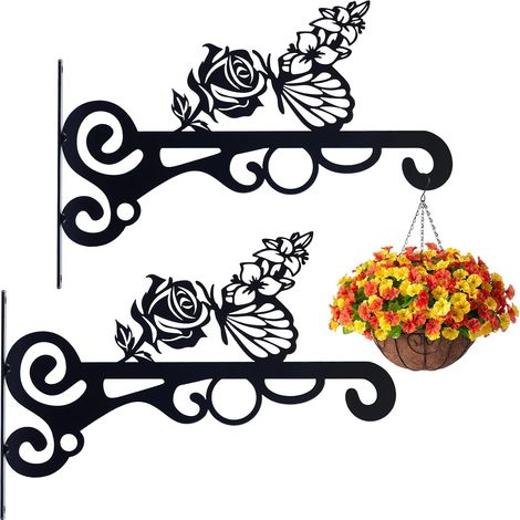 Juego de 2 soportes metálicos para colgar plantas, ideales para jardines, terrazas y patios. Cuelga tus plantas. (1/5)