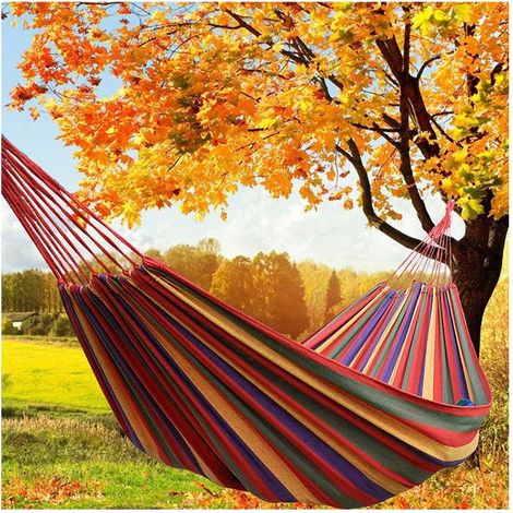 Hamac, Toile 190 x 80 cm Longueur Totale 190cm Charge 100KG, Hamacs Extérieur Confortable Hamac de Voyage rayé Rouge, hamac Parfait pour l'extérieur, Camping, Balcon, Jardin, Plage (1/5)