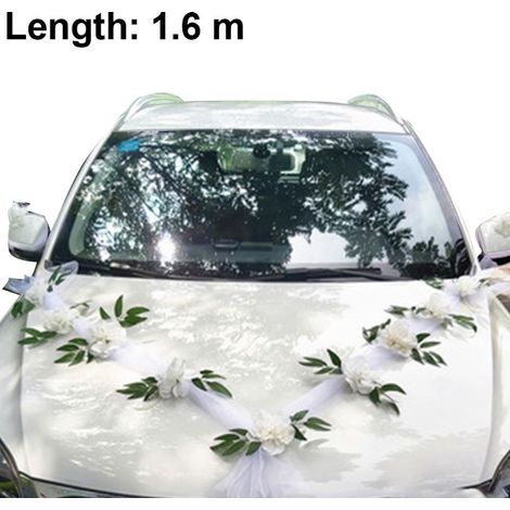 Ensemble de décoration florale DIY pour voiture de mariage, comprenant une couronne en organza de soie et un nœud papillon, avec un ours en peluche pour poignée de porte. Accessoires pour fêtes et évé (1/5)