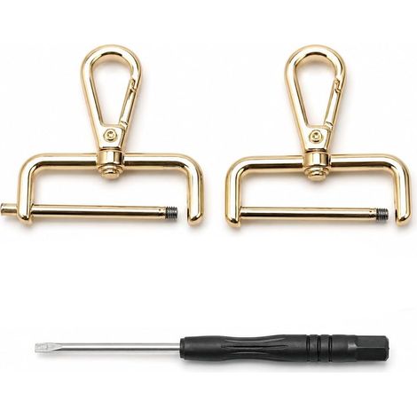 Lot de 2 Crochets à Verrouillage Métalliques Dorés, 38mm Mousqueton pour Projets DIY, Avec Tournevis, pour Réparation de Sacs, Porte-Clés ou Colliers, Robuste pour une Longue Durée (1/5)