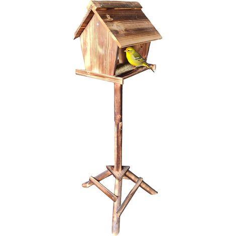 Comedero para pájaros de madera de abeto con soporte alto
