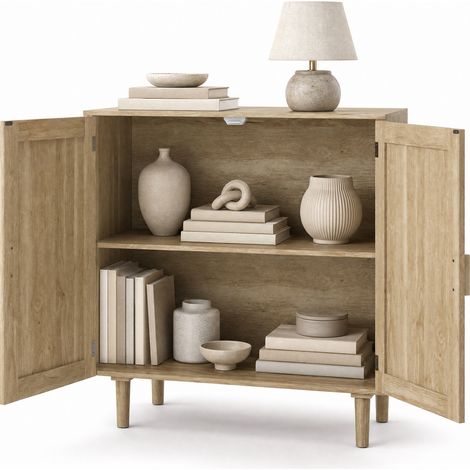 CHICFURN Mueble de almacenaje 2 puertas 80x40x88 cm MDF natural ratán para salón/entrada (1/5)