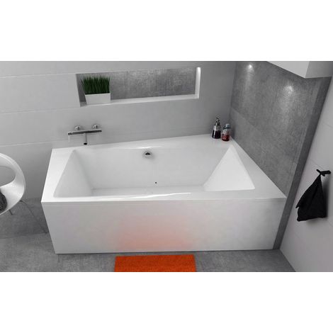 ECOLAM Baignoire trapézoïdale Infinity pour deux 160x100 cm droite, tablier acrylique, pieds + vidage et trop-plein pieds automatiques + silicone set complet (1/5)