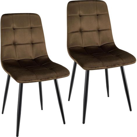 Esszimmerstühle 2er Set, Samt mit hoher Rückenlehne, Metallfuß, Braun (1/5)