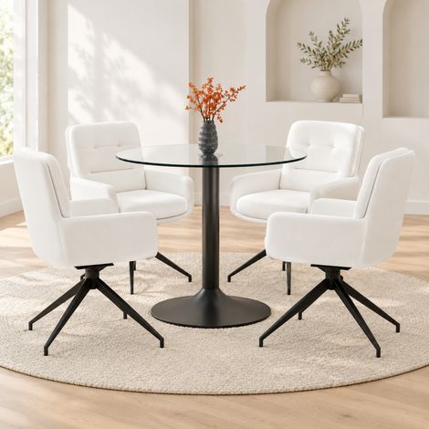 Conjunto de comedor Ø85x76 cm de vidrio templado negro y blanco, sillas giratorias – MEUBLIV (1/5)