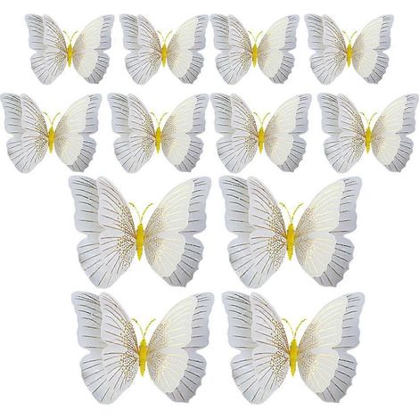 Stickers muraux papillons 3D, 12 pièces par paquet, en PVC jaune, pour la décoration. (1/5)