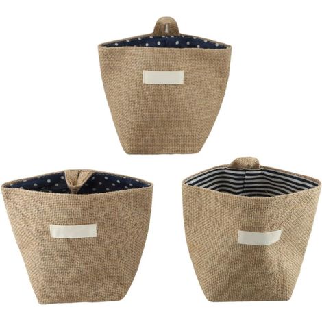 Lot de 3 sacs rangement suspendus en lin et coton, style nordique, organisateur plantes poche (1/5)
