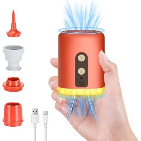 Elektrische Luftpumpe, aufblasbare Pumpe mit 4 Luftdüsen, 1600 mAh elektrischer Aufblaser mit Aufblas- und Ablassfunktion, tragbare Luftpumpe mit LED-Licht, für aufblasbare Matratzen und Schwimmringe