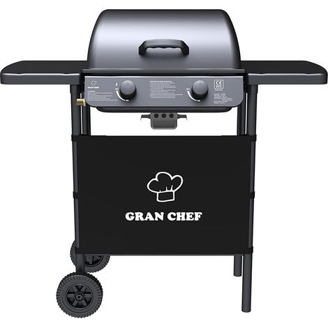 Barbecue a Gas 2 Fuochi George Fuoco Principale da 2,8 kW Accensione Piezoelettrica in Acciaio Smaltato Nero (1/2)