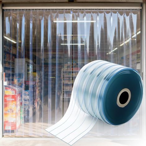 Rideau à Lanière PVC 0,18 m x 50 m Rideaux à Lamelles Transparent Rideau de Porte Exterieur PVC 2 mm Vent pour Garage Boutique Cuisine (1/5)