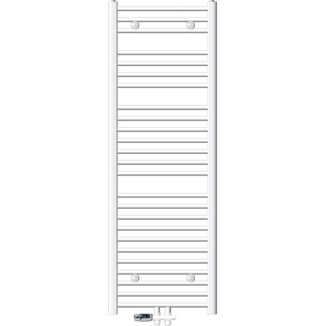 ECD Germany Sèche-Serviettes Sahara Non Électrique - 500 x 1500 mm - Blanc - Connexion Central - avec Kit de Raccordement au Sol et Thermostat - Forme Droite - Radiateur pour Salle de Bain (1/5)