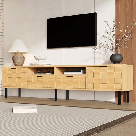 Meuble TV 200 cm avec rangements MDF naturel HAVRYA (1/5)