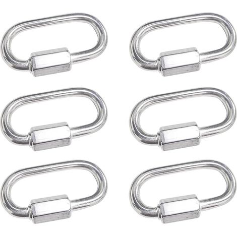 Lot de 6 Maillon Rapide en Acier Inoxydable 304, Mousqueton INOX à Vis Ovale en Forme de D Très Résistants pour Extérieur/Intérieur,Camping et Randonnée (1/5)
