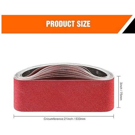Banda abrasiva de 75 x 533 mm – Paquete de 15 bandas – Granulometría surtida 60/80/120/180/240 – Para lijadoras de banda – Recubrimiento antiobstrucción (1/5)